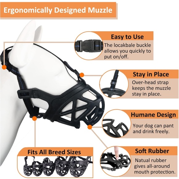 BARKLESS Dog Muzzle Basket Humane Cage Mouth Cover for Grooming and Training Lg - Picture 3 of 6